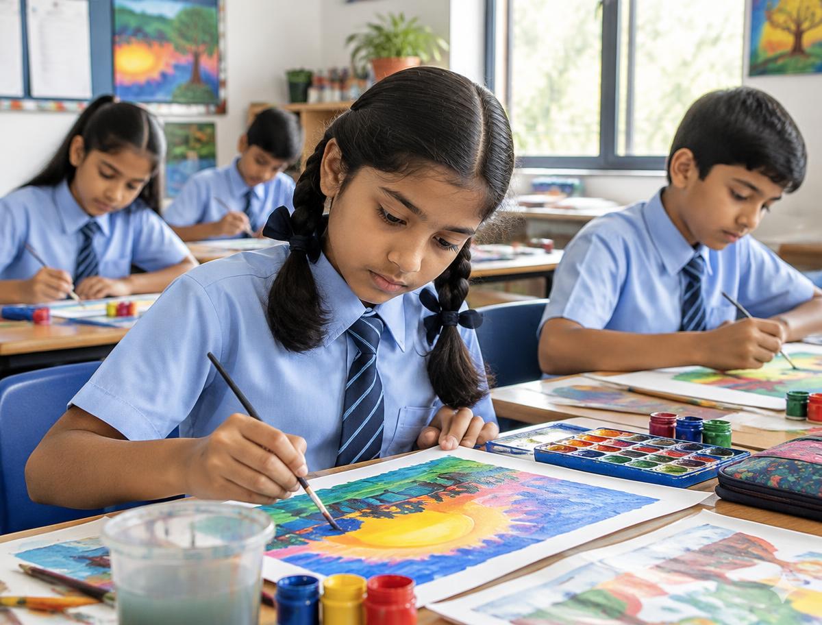 Students expressing their creativity through painting